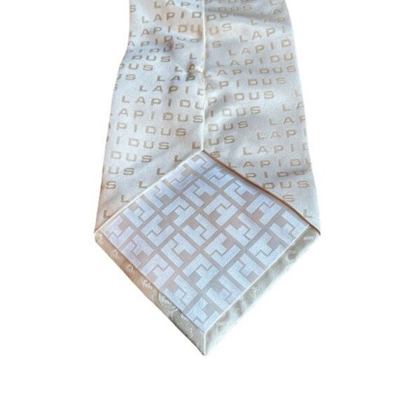 Ted Lapidus 60 x 3.75 Cream Spellout Silk Neck Tie - Picture 2 of 3
